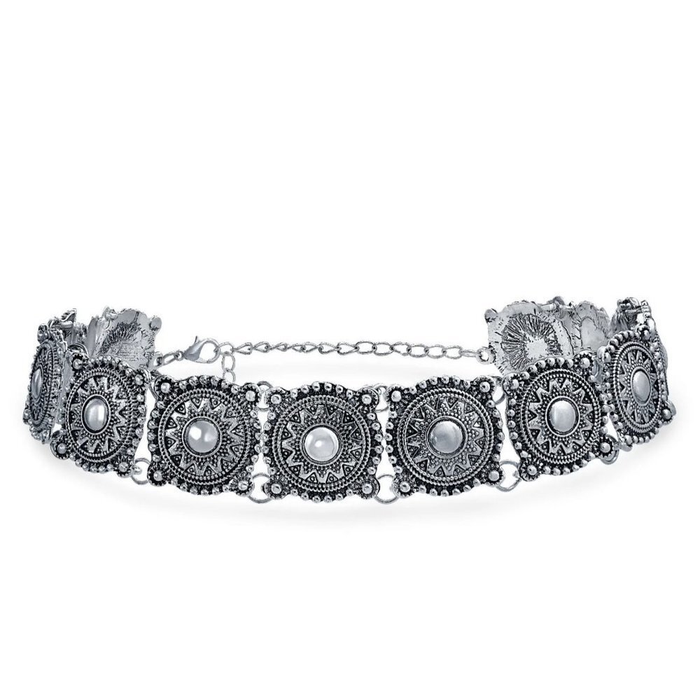 Native American Southwestern Style Concho Choker Silver Tone Necklace